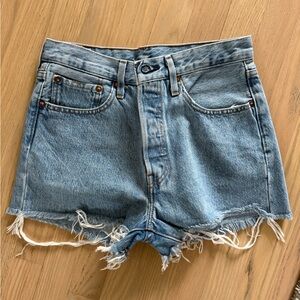 Levi's Light Blue Frayed Jean Shorts
